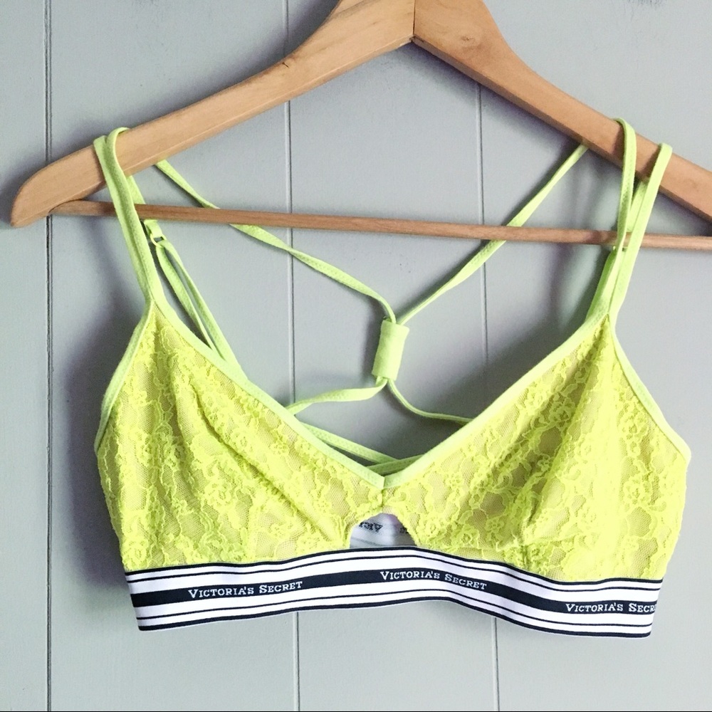 VICTORIA’S SECRET Strappy Lace Sport Bralette Neon Yellow M